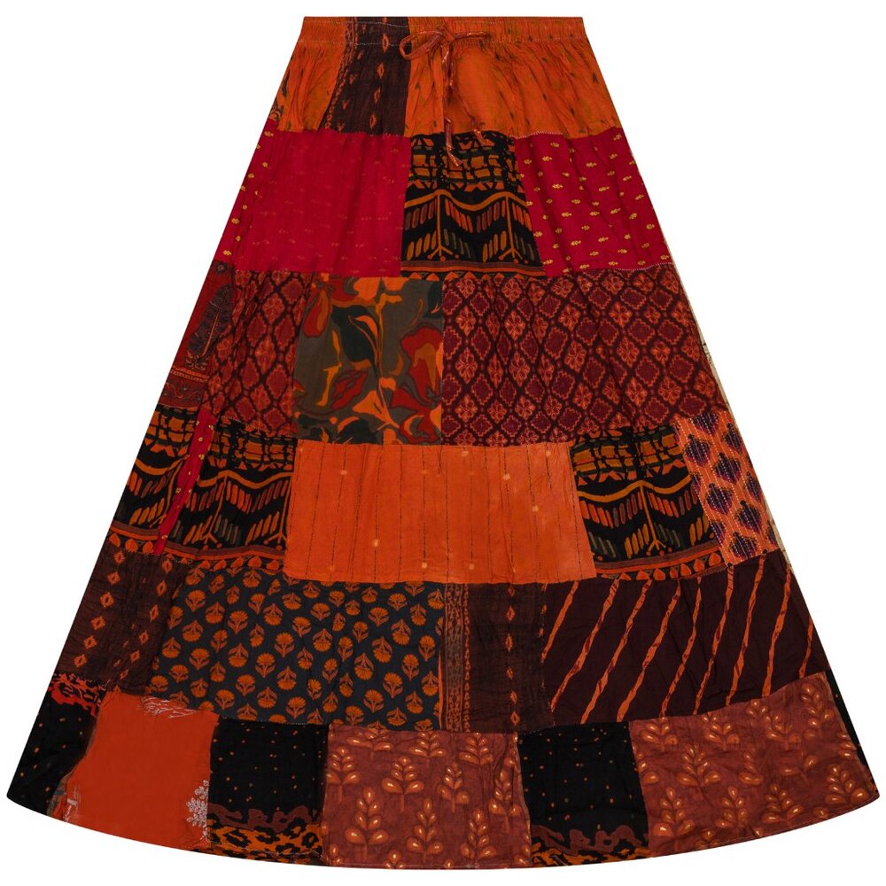 Boho Patchwork Skirt * Long Gypsy Hippie Tiered in 100% Silky cotton * Maxi Full